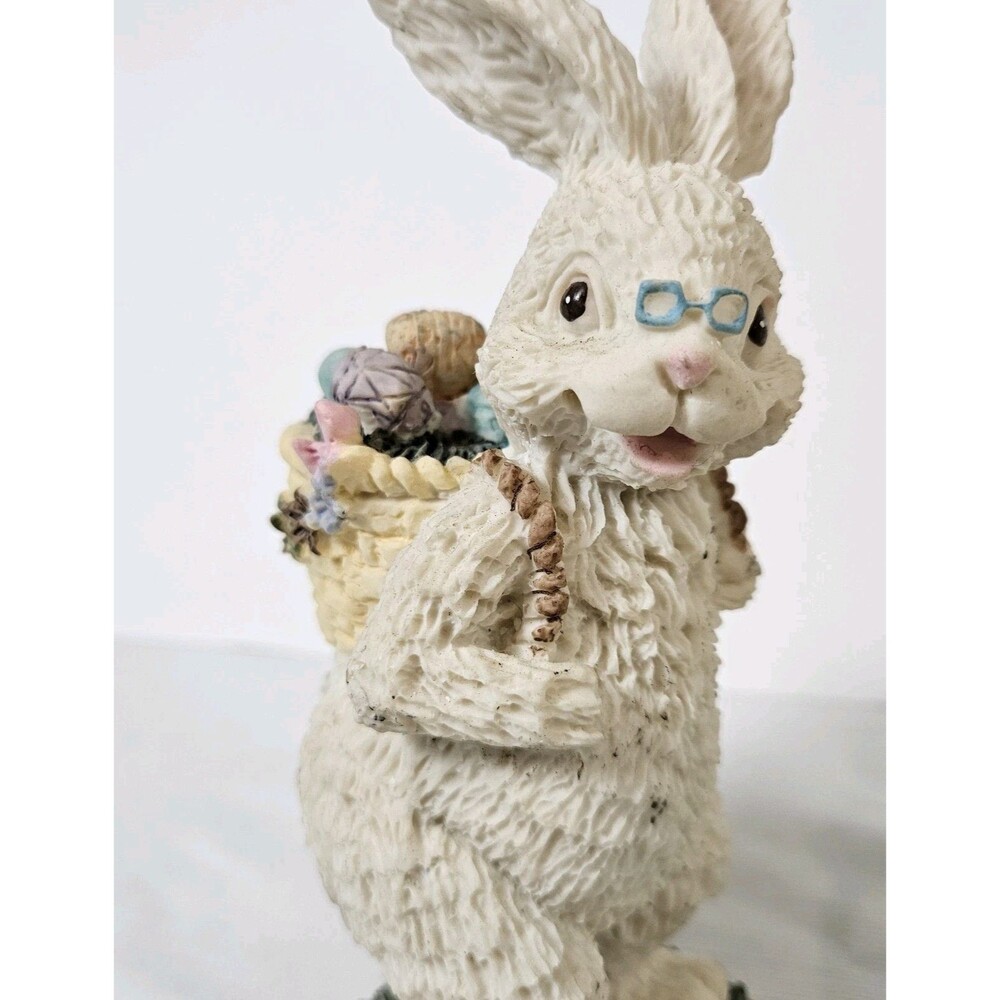 Vintage Easter Bunnies Pair Couple Collection Resin figurines Basket of Eggs - Picture 4 of 15